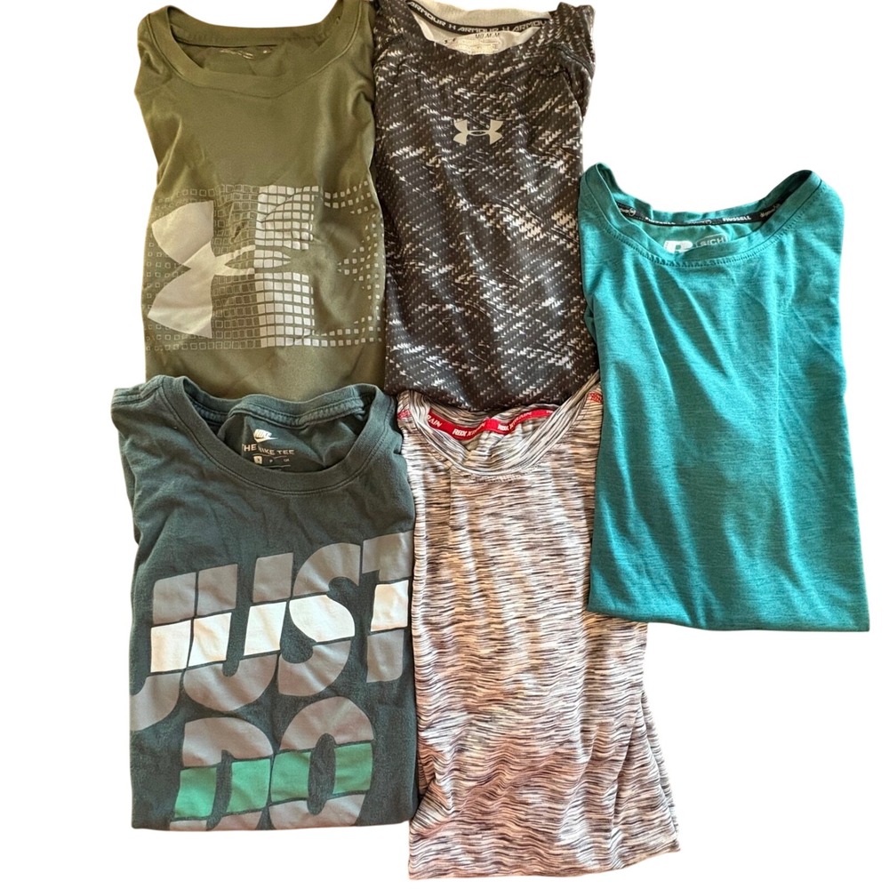 Nike Under Armour Russell Boys Size Small Medium 5pc Shirt Bundle Multicolor EUC
